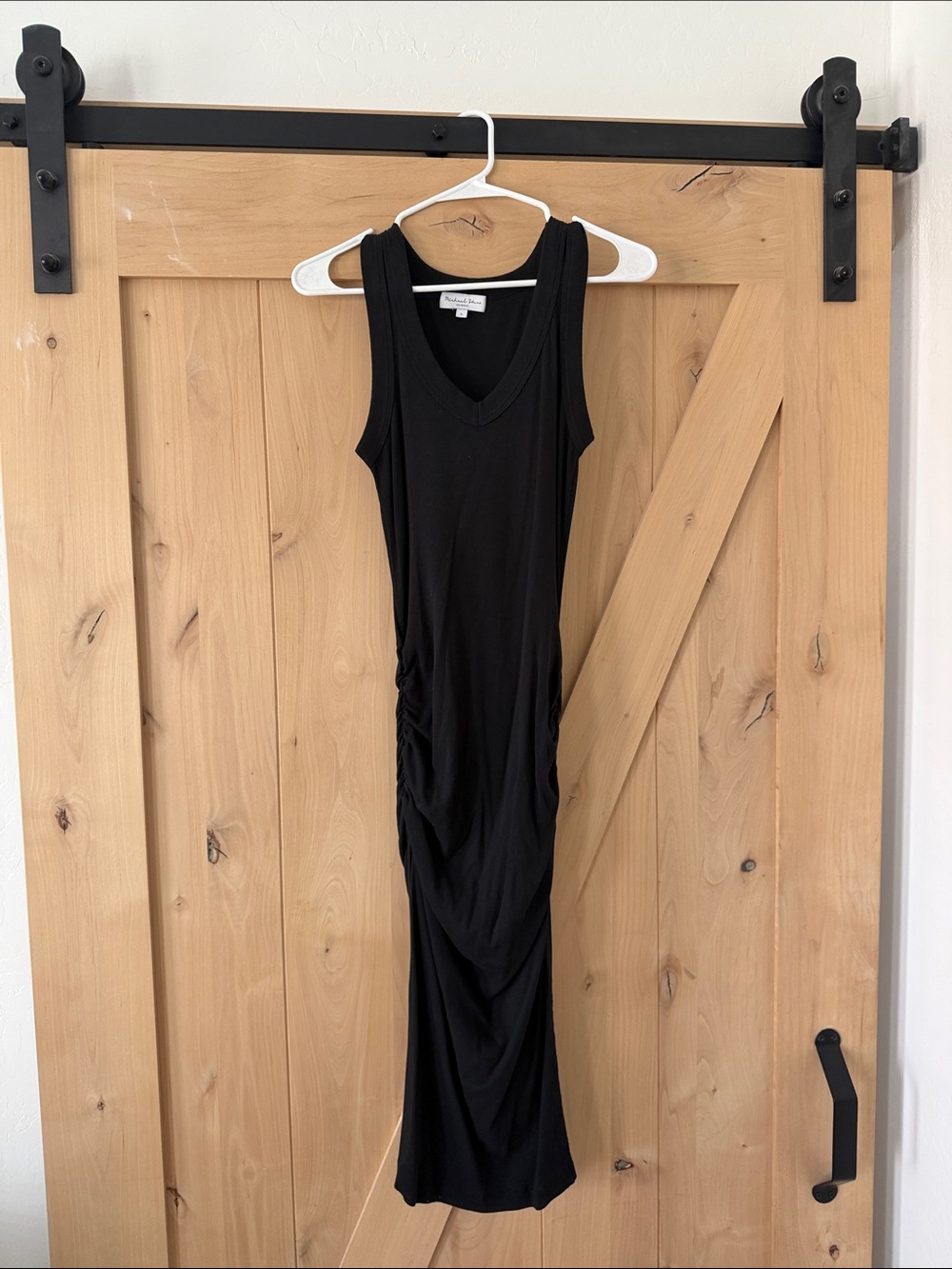 Michael Star - Black Sleeveless V-Neck Ruched Maxi Dress -
